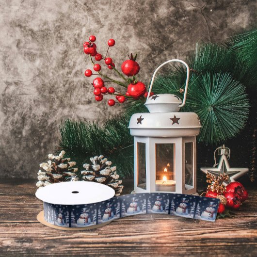 Winter Bos Sneeuwman Kerstmis Satijnen Lint