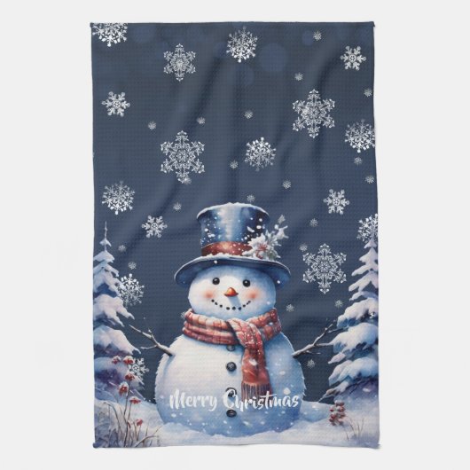 Winter Bos Sneeuwman Kerstmis Theedoek (Verticaal)