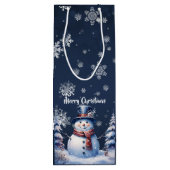 Winter Bos Sneeuwman Kerstmis Wijn Cadeautas (Achterkant)