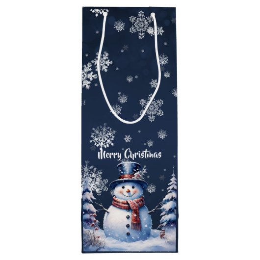 Winter Bos Sneeuwman Kerstmis Wijn Cadeautas (Achterkant)