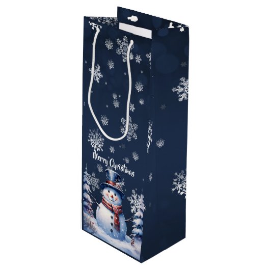 Winter Bos Sneeuwman Kerstmis Wijn Cadeautas (Voorkant Gekanteld)