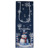 Winter Bos Sneeuwman Kerstmis Wijn Cadeautas (Voorkant)