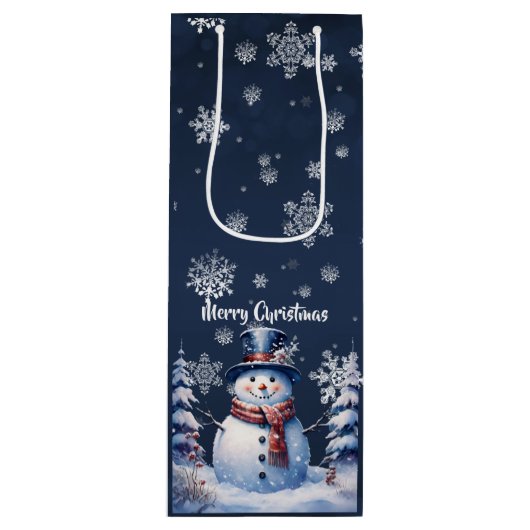 Winter Bos Sneeuwman Kerstmis Wijn Cadeautas (Voorkant)