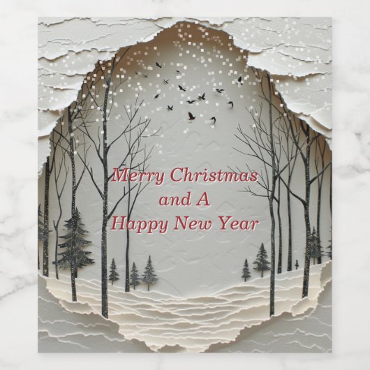 Winter Bos Snowflakes Vogels Papier Uitgesneden Wijn Etiket (Enkel label)