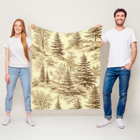 Winter Bos Toile de Jouy Patroon (2) Fleece Deken (In situ)