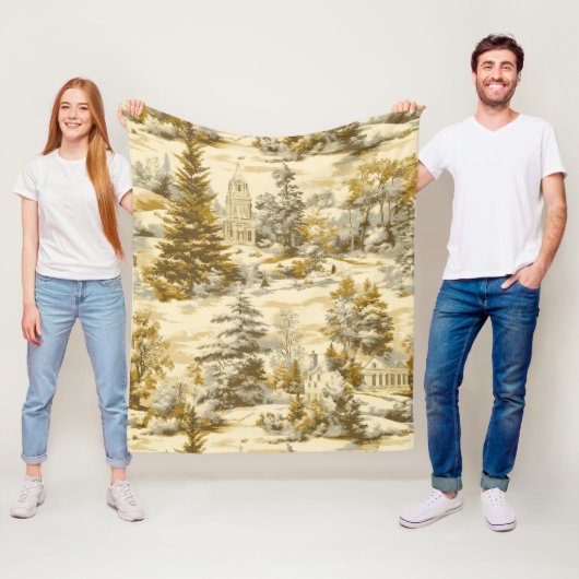 Winter bos Toile de Jouy patroon (4) Fleece Deken (In situ)