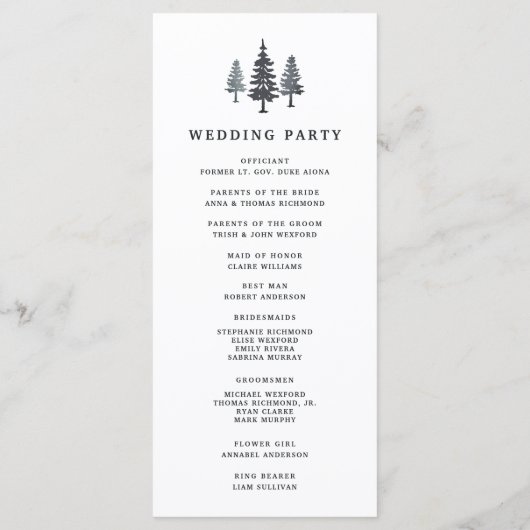 Winter Bos Trouwceremonie Programma Programmakaart (Achterkant)