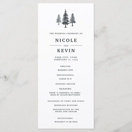 Winter Bos Trouwceremonie Programma Programmakaart (Voorkant)