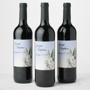 Winter Bos Watercolo Dranklabel Set Wijn Etiket