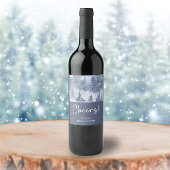 Winter bos waterverf donkerblauwe bruiloft wijn etiket