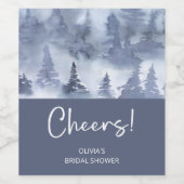 Winter bos waterverf donkerblauwe bruiloft wijn etiket (Enkel label)