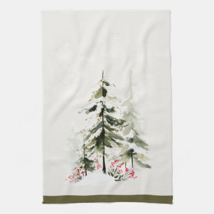 Winter Bos Waterverf Kerstmis Theedoek