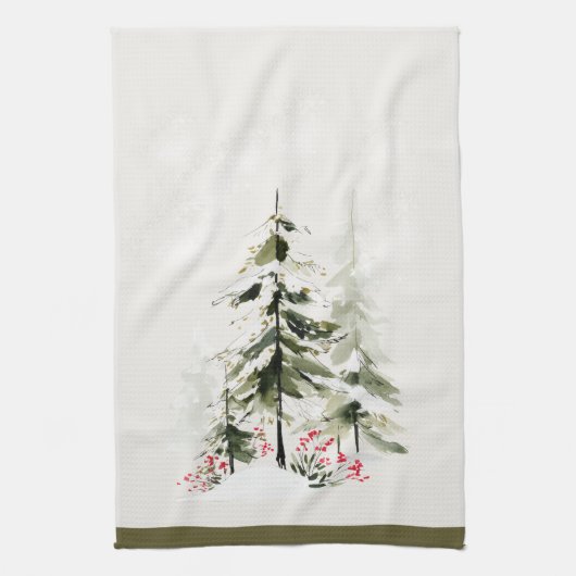 Winter Bos Waterverf Kerstmis Theedoek (Verticaal)