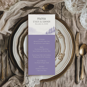 Winter bos waterverf lavendel trouwmenu menu