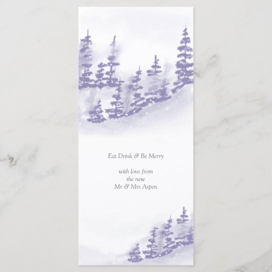 Winter bos waterverf lavendel trouwmenu menu (Achterkant)