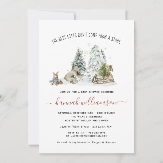 Winter Bos Woud Baby Shower Uitnodiging (Voorkant)