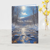 Winter Bos Zon Land Rivier Kerstmis Kaart (Gele Bloem)