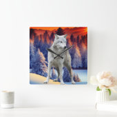 Winter Bos Zonsopgang Thema Vierkante Wandklok (Huis)