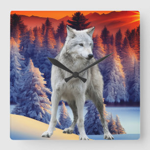 Winter Bos Zonsopgang Thema Vierkante Wandklok