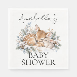 Winter Bosbabyfeest Cute Babyhertje & Konijn Servet