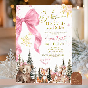 Winter Bosboog Roze Baby Shower Kaart