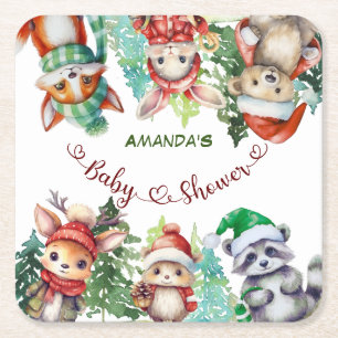 Winter Bosdieren Baby Shower  Kartonnen Onderzetters