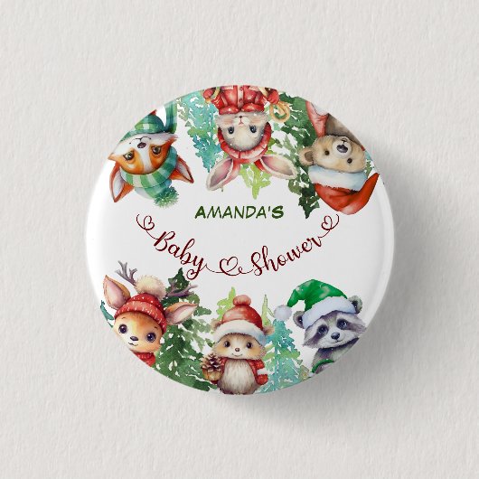 Winter Bosdieren Baby Shower Ronde Button 3,2 Cm (Voorkant)