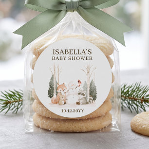 Winter Bosdieren Baby Shower Ronde Sticker