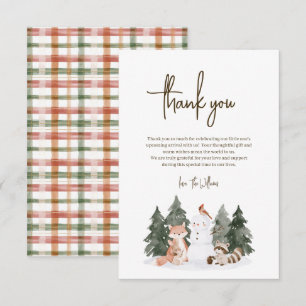 Winter Bosdieren Baby Shower Vlakke Bedanktkaart Bedankkaart