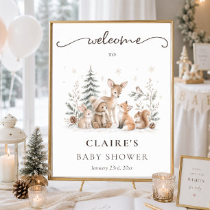 Winter Bosdieren Baby Shower Welkom Bord Poster