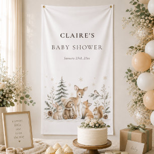 Winter Bosdieren Baby Shower Welkom Bord Spandoek