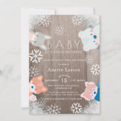 Winter Bosdieren Blauwe Virtuele Baby Shower Kaart (Voorkant)