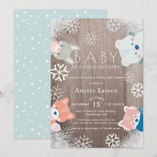 Winter Bosdieren Blauwe Virtuele Baby Shower Kaart
