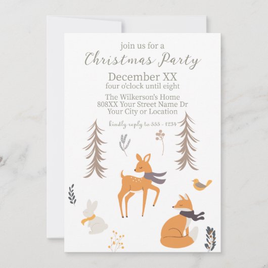 Winter Bosdieren Folk Art Kerstmis Kaart (Voorkant)