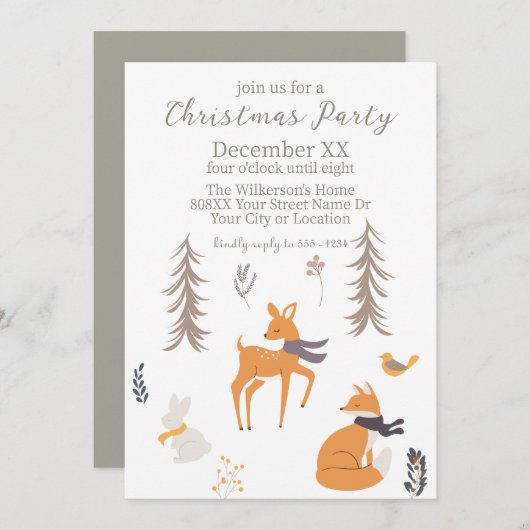 Winter Bosdieren Folk Art Kerstmis Kaart (Voorkant / Achterkant)