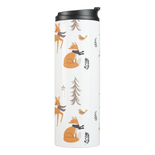 Winter Bosdieren Folk Art Kerstmis Thermosbeker (Gedraaid links)