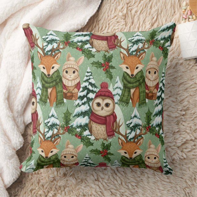 Winter Bosdieren Kerstpatroon Kussen (Deken)