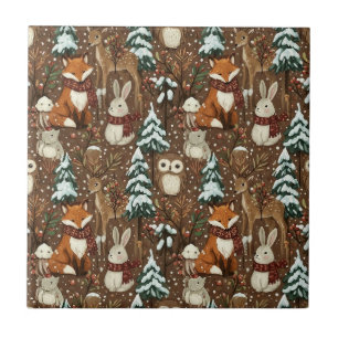 Winter Bosdieren Kerstpatroon Tegeltje