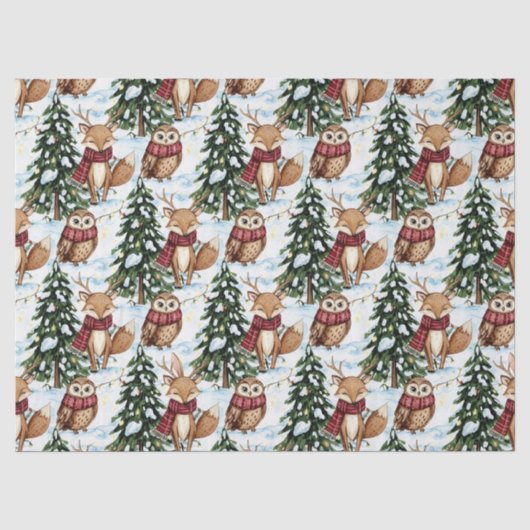Winter Bosdieren Kerstpatroon Tissuepapier (Voorkant)