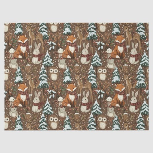Winter Bosdieren Kerstpatroon Tissuepapier (Voorkant)