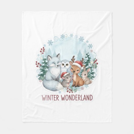 Winter Bosdieren Knuffeldekens van Fleece Deken (Voorkant)