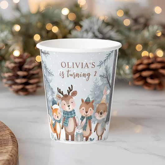 Winter Bosdieren Verjaardag Papieren Bekers