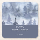 Winter Bosem Waterverf Donkerblauwe Bruiloft Kartonnen Onderzetters (Voorkant)