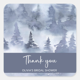 Winter Bosem Waterverf Donkerblauwe Bruiloftsdouch Vierkante Sticker