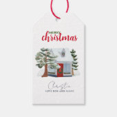 Winter Boshuis Boerderij Rustige Prettig Kerstmis Cadeaulabel (Voorkant)