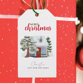 Winter Boshuis Boerderij Rustige Prettig Kerstmis Cadeaulabel