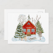 Winter boshuisje en bosbezoekers briefkaart (Voorkant / Achterkant)