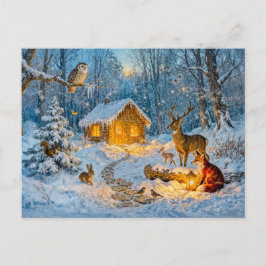 Winter Boshuisje met Hert, Vos en Uil – Waaiers Briefkaart