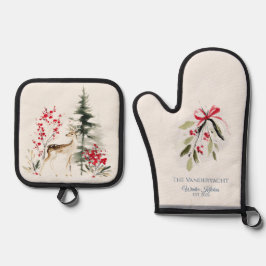 Winter Bosland Hert & Maretak Ovenwant & Pannenlap Set
