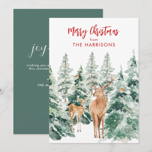 Winter Bosland Herten Kerstmis Vakantiewenskaart Feestdagenkaart (Voorkant / Achterkant)